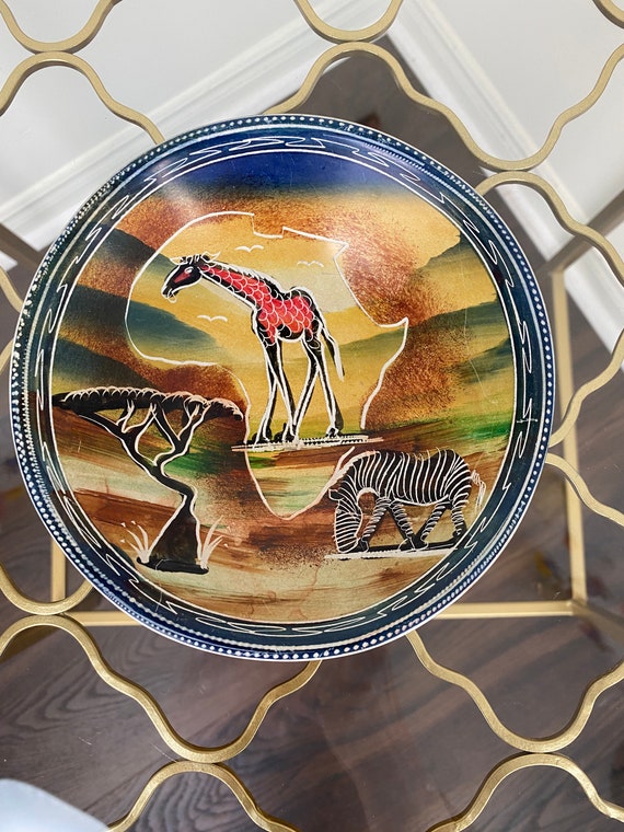 Vintage Africa Souvenir Trinket Bowl, Exotic Anima