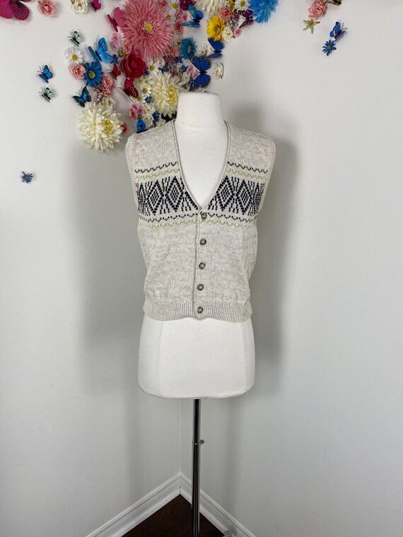 90s Fair Isle Knit Sweater Vest Waistcoat - Vinta… - image 2