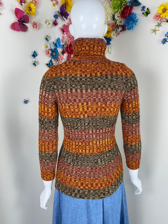 70s Striped Turtleneck Pullover Sweater - Vintage… - image 7
