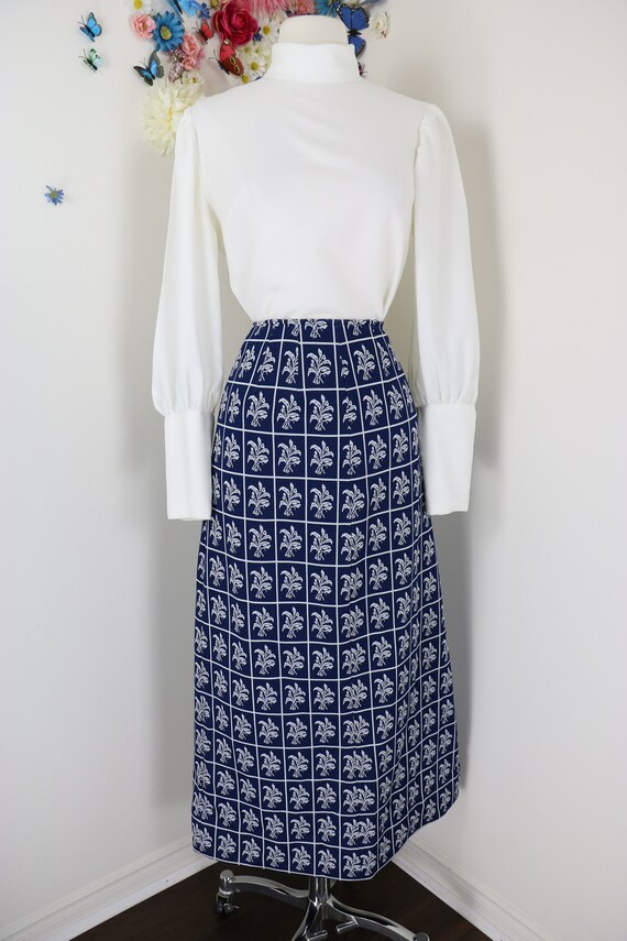 Vintage 60s 70s Maxi Prairie Skirt - 1970s Blue W… - image 7