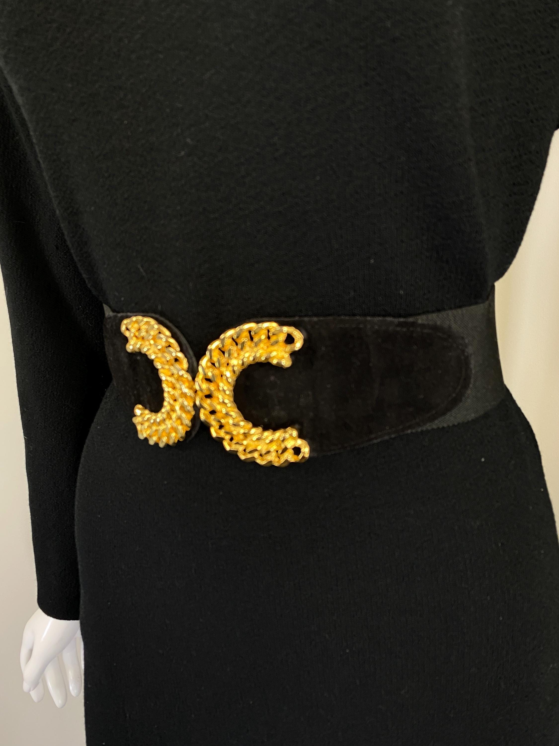 Vintage Gold Cinch Belt 80s Black Suede & Elastic Boho  display picture 3