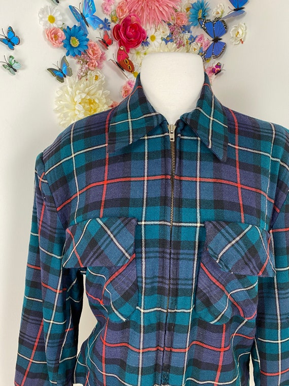 30s 40s Plaid Wool Bomber Jacket With Pockets - V… - image 5