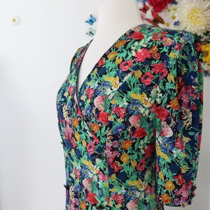 Vintage 80s Does 30s Floral Day Dress CLOCK HOUSE Drop Waist Tiered Ruffle Hem Skirt With Puff Shoulders S/M image 3