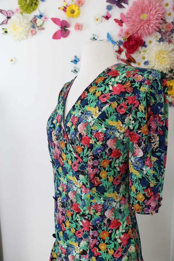 Vintage 80s Does 30s Floral Day Dress - CLOCK HOU… - image 3