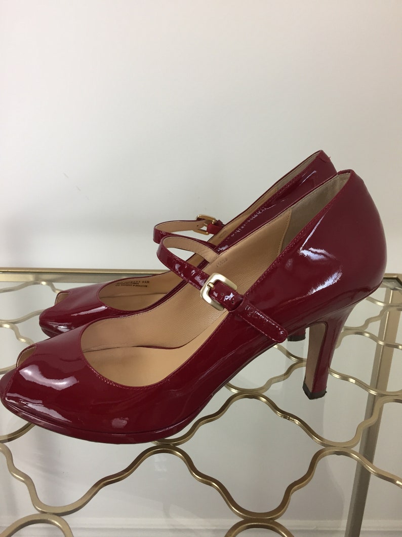 Vintage 1990s Red Mary Jane Pumps Cole Haan Peep Toe - Etsy