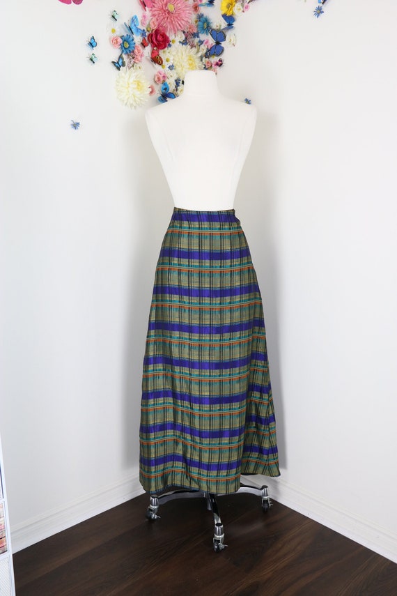 Vintage Plaid Maxi Skirt - Metallic Evening Skirt
