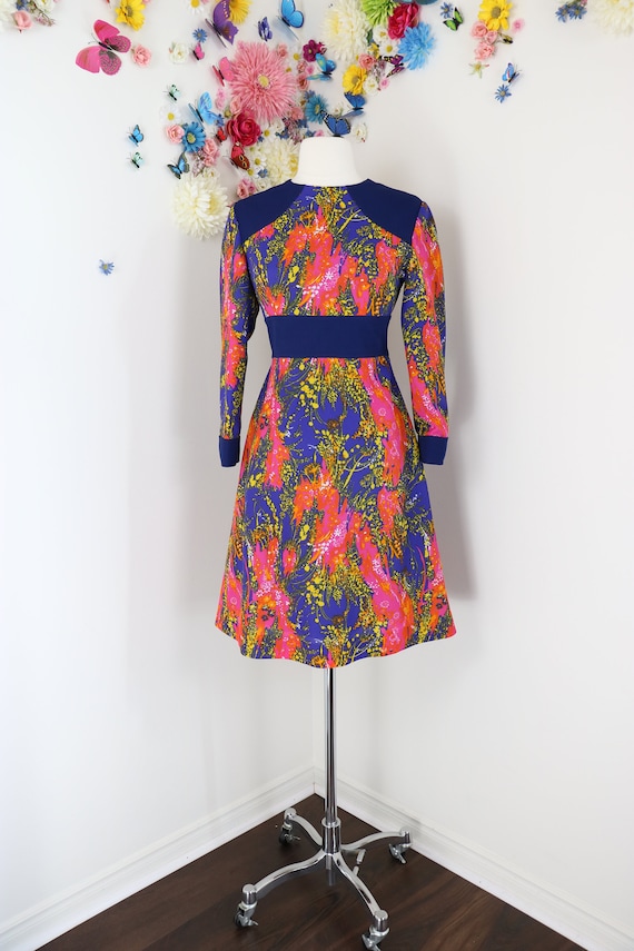 Vintage 70s Psychedelic Mini Scooter Dress - LONG