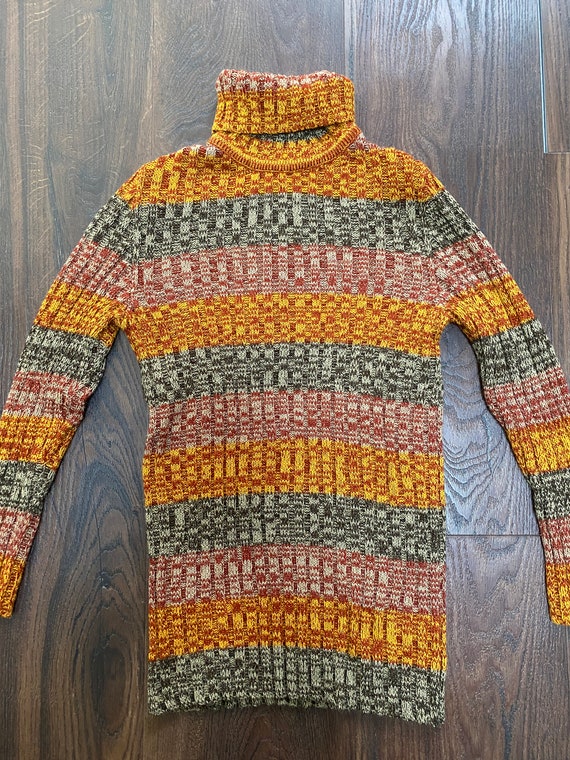 70s Striped Turtleneck Pullover Sweater - Vintage… - image 2