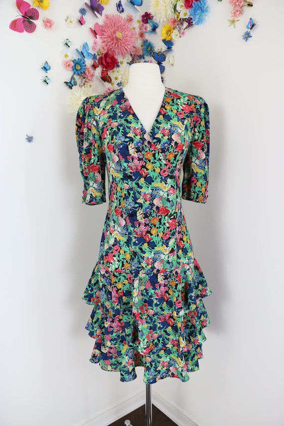 Vintage 80s Does 30s Floral Day Dress - CLOCK HOU… - image 4
