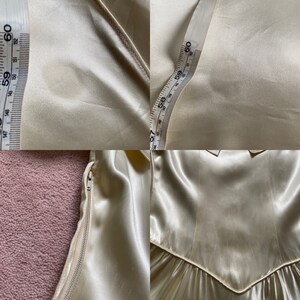 40s Ivory Satin Wedding Dress Vintage 1940s Champagne Wedding Gown Lattice Bust Illusion Off Shoulder XS image 7