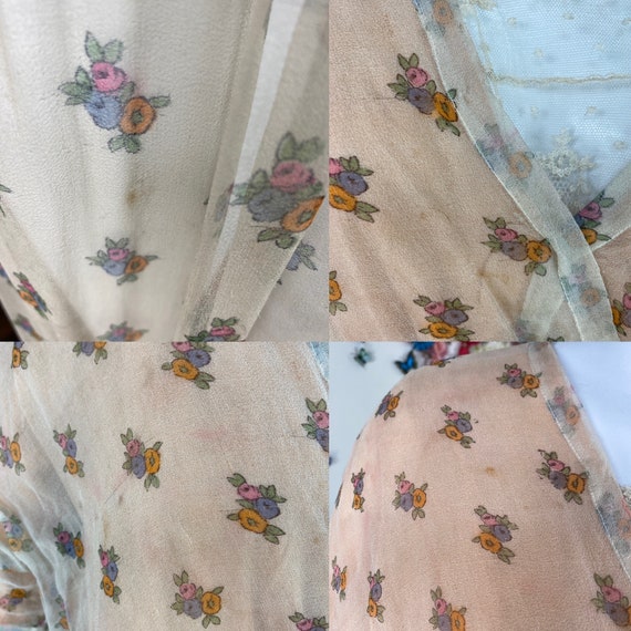 Delicate Antique 1910s 1920s Floral Silk & Lace C… - image 7