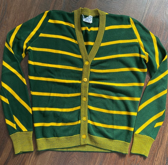 Green Yellow College Style Cardigan Sweater - Col… - image 1