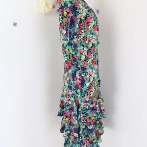 Vintage 80s Does 30s Floral Day Dress CLOCK HOUSE Drop Waist Tiered Ruffle Hem Skirt With Puff Shoulders S/M image 8