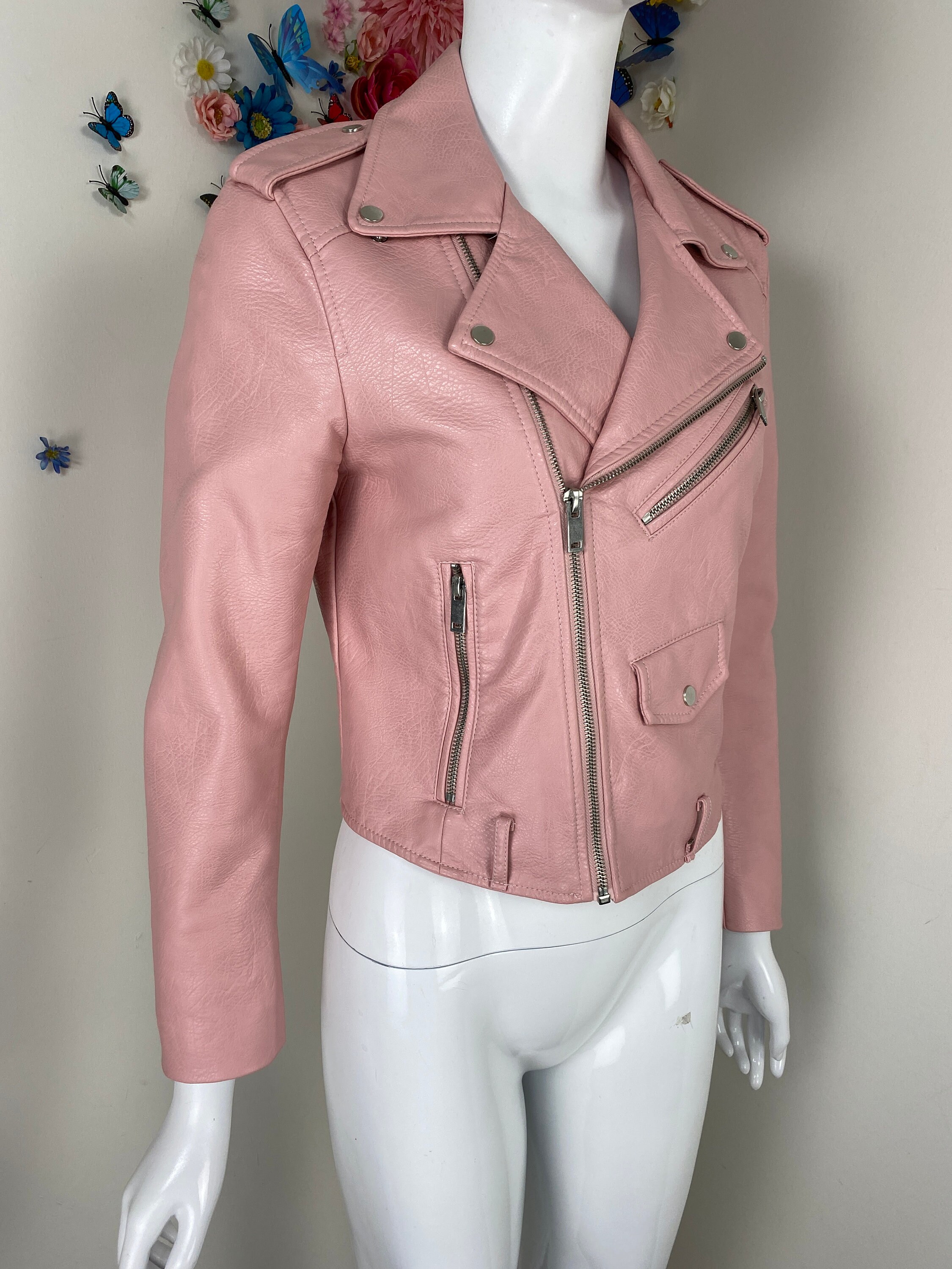 Alfani Petite Outerwear Genuine Leather Jacket  Pink leather jacket,  Coloured leather jacket, Vegan leather jacket