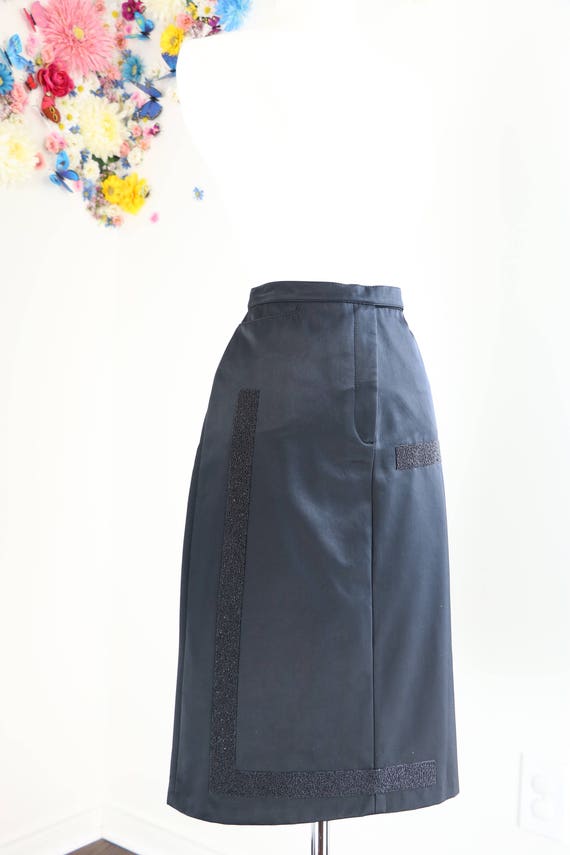 1990s Black Fendi Skirt Designer Beaded Embellished A-line