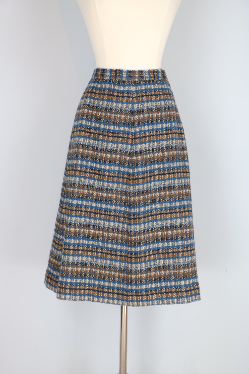 1960s Skirt Vintage Plaid A-line Midi Skirt Blue Brown - Etsy