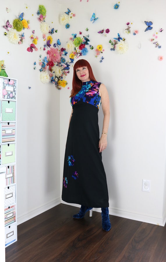 Vintage 1960s 70s Maxi Abstract Print Dress - S/M… - image 3