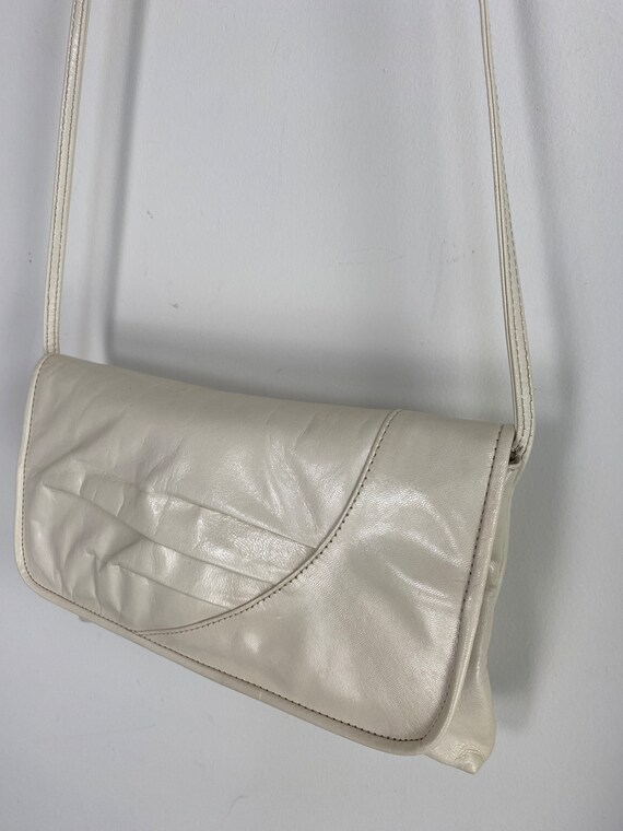 Vintage 1980s Ivory Handbag - Leather Shoulder Ba… - image 3