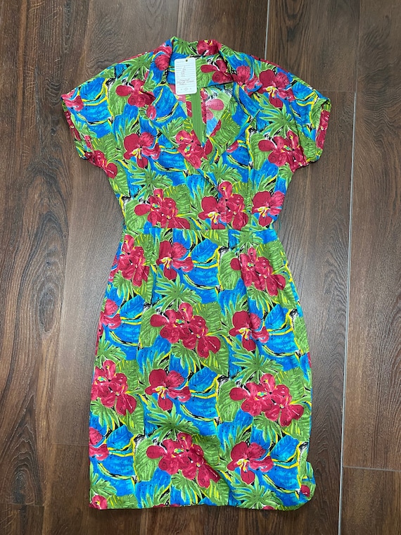 Vintage 80s Tropical Floral Shirt Dress 1980s Handmade | Etsy