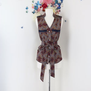 Vintage Vest ANTHROPOLOGIE ELEVENSES Safari Vest Jacket Tribal Print Fall Vest Jacket Businesscore Boho Vest - Small image 1