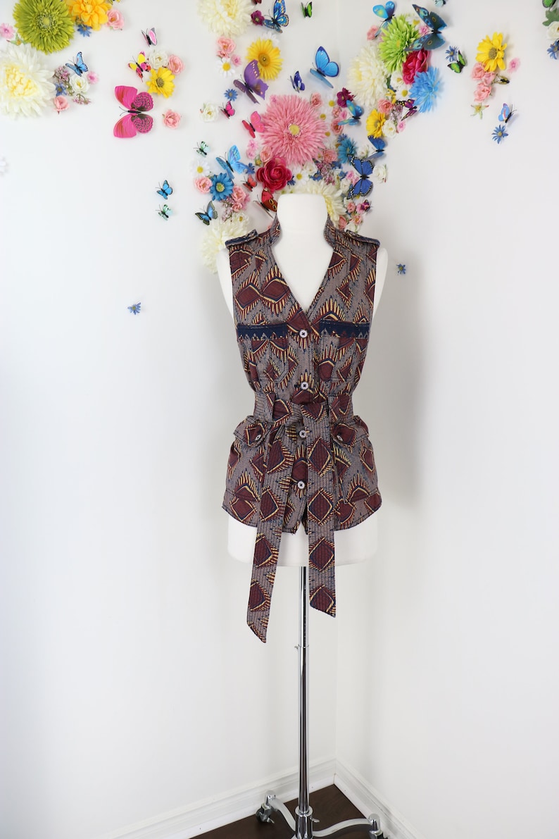 Vintage Vest ANTHROPOLOGIE ELEVENSES Safari Vest Jacket Tribal Print Fall Vest Jacket Businesscore Boho Vest - Small image 1