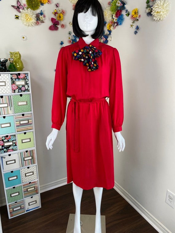 90s Red Silk Shirt Dress With Pockets - Vintage 1… - image 2
