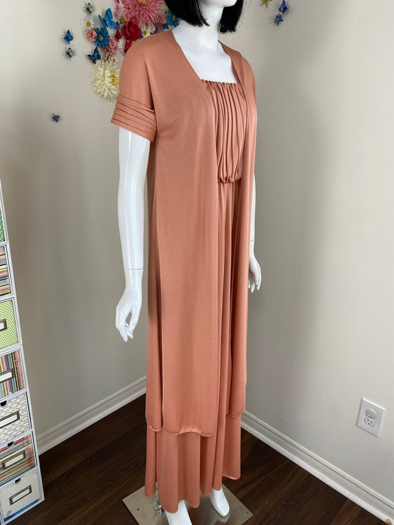 70s Dusty Rose Peach Maxi Dress With Duster Jacke… - image 6