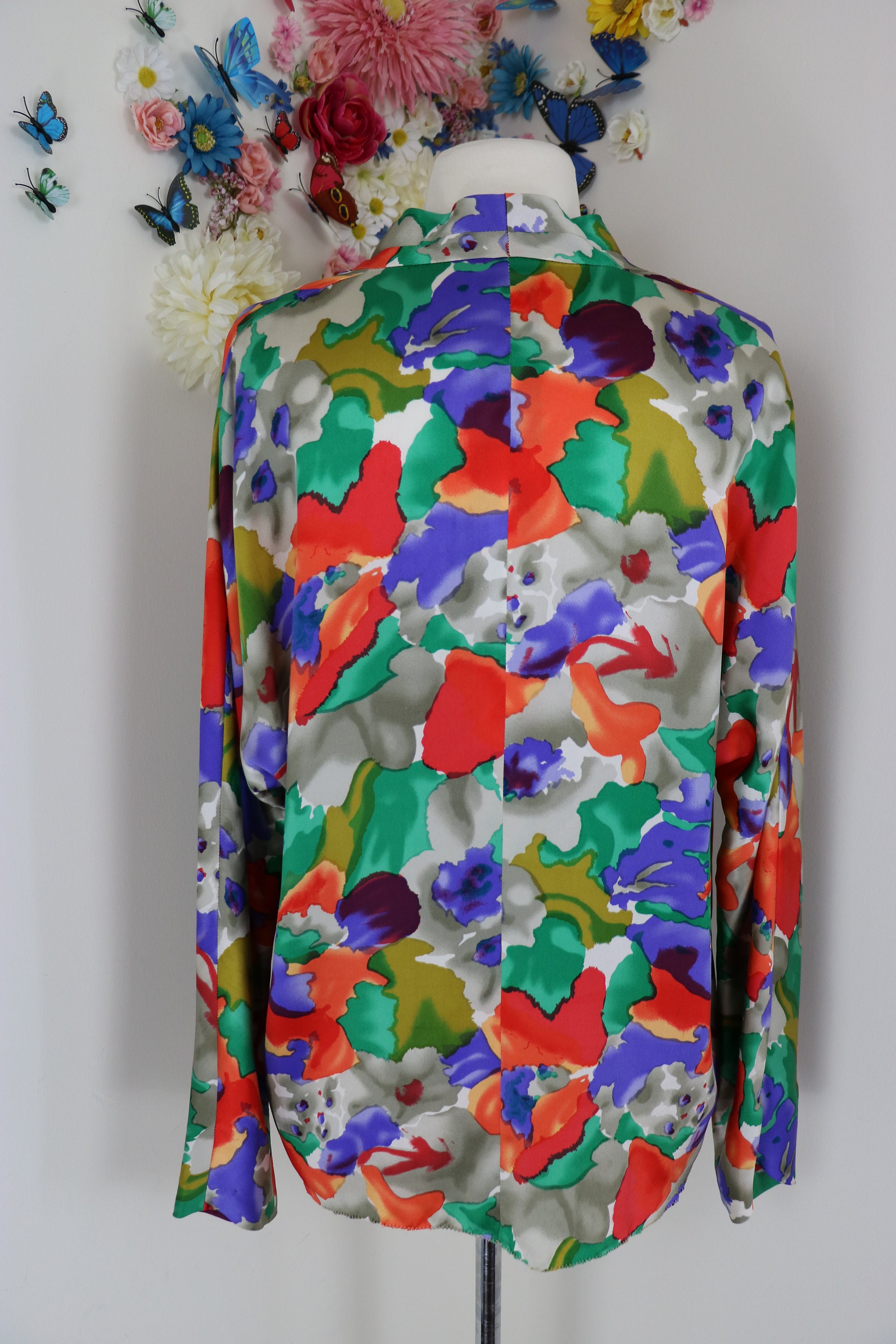 Vintage Silk Floral Blouse Watercolour Multicoloured - Etsy