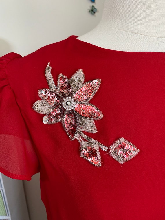 70s 80s TOBI Red Sequin Evening Dress - Vintage 1… - image 1