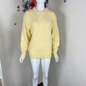 Vintage 1980s Yellow Sweater Vintage Knit Pullover 80s SEARS Long Sleeve Acrylic Sporty Casual Jumper Preppy Sweater - Men&#39;s M Women&#39;s XL