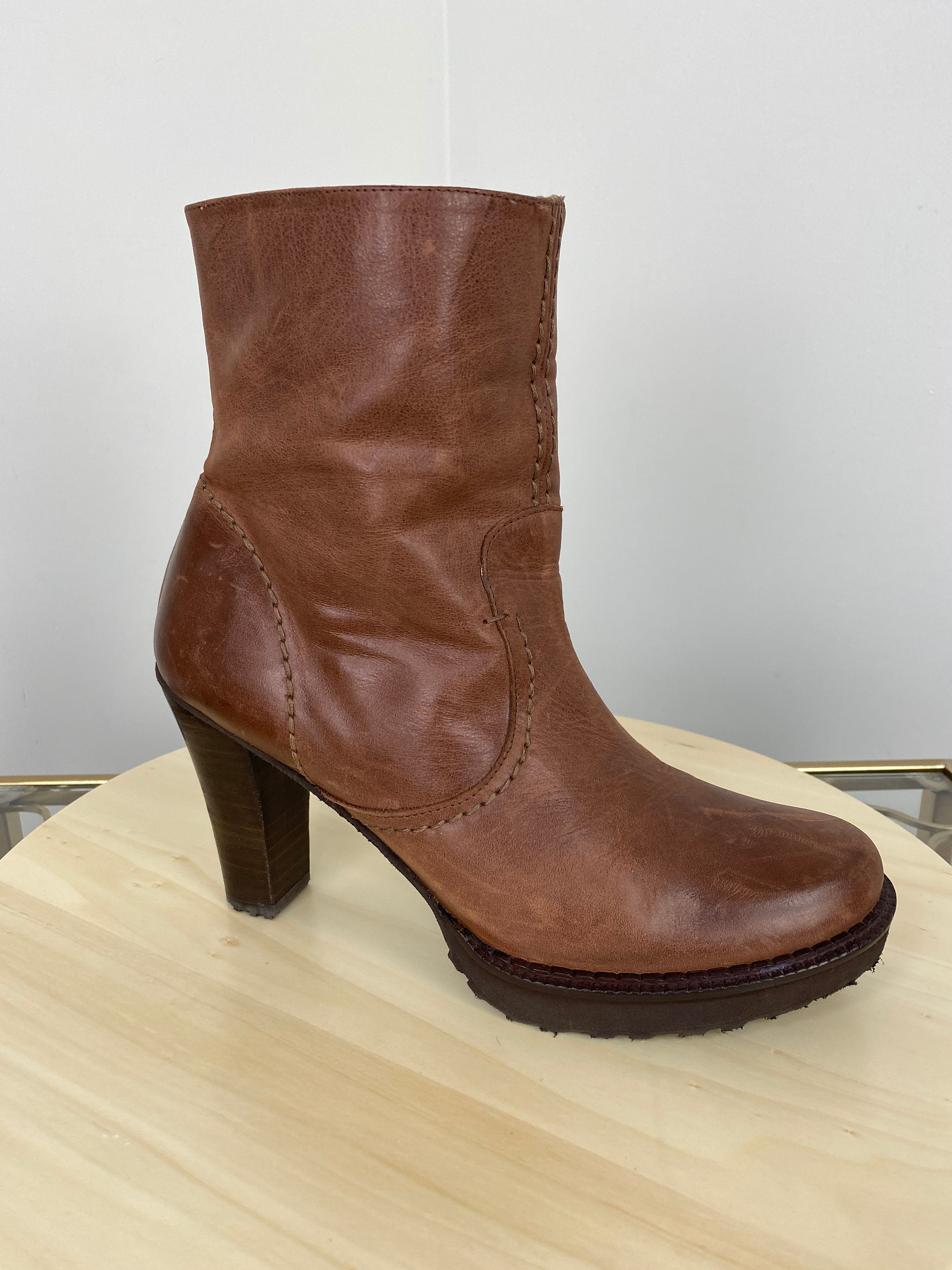 Brown platform booties top