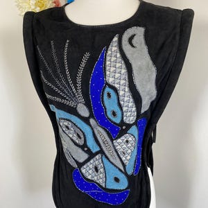 Vintage Butterfly Vest Rare JUDITH ANN 80s Boho Pieced Patchwork Suede Designer Vest Hippie Music Festival - XS/S
