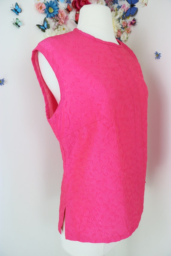 Mod 60s 70s Pink Summer Top - Handmade Floral Tex… - image 4