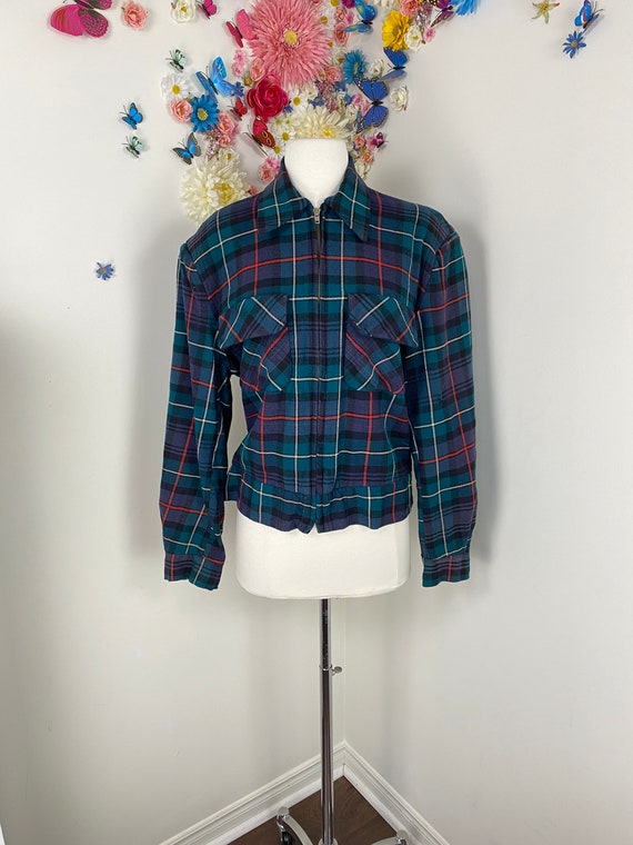 30s 40s Plaid Wool Bomber Jacket With Pockets - V… - image 2