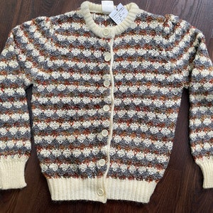 Vintage Striped Cardigan Sweater 70s Wool Sweater 1970s Casual Preppy Jumper Waffle Knit Cardigan Fall Button Up Sweater Gift For Her - S/M