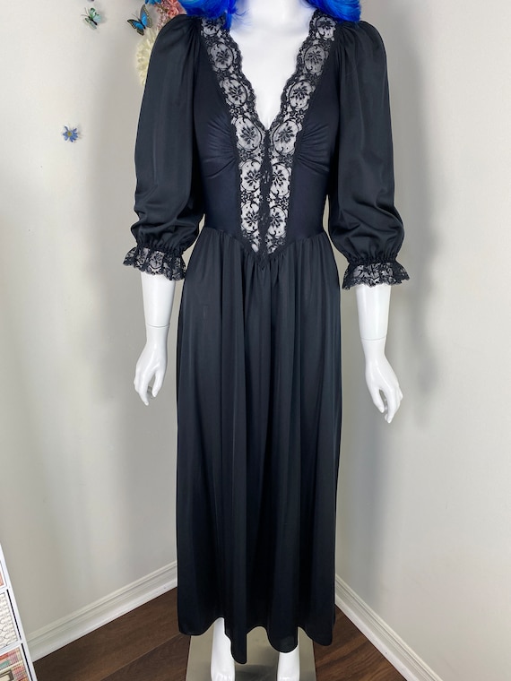 OLGA Black Lace Nightgown Lingerie - Vintage 1980… - image 3