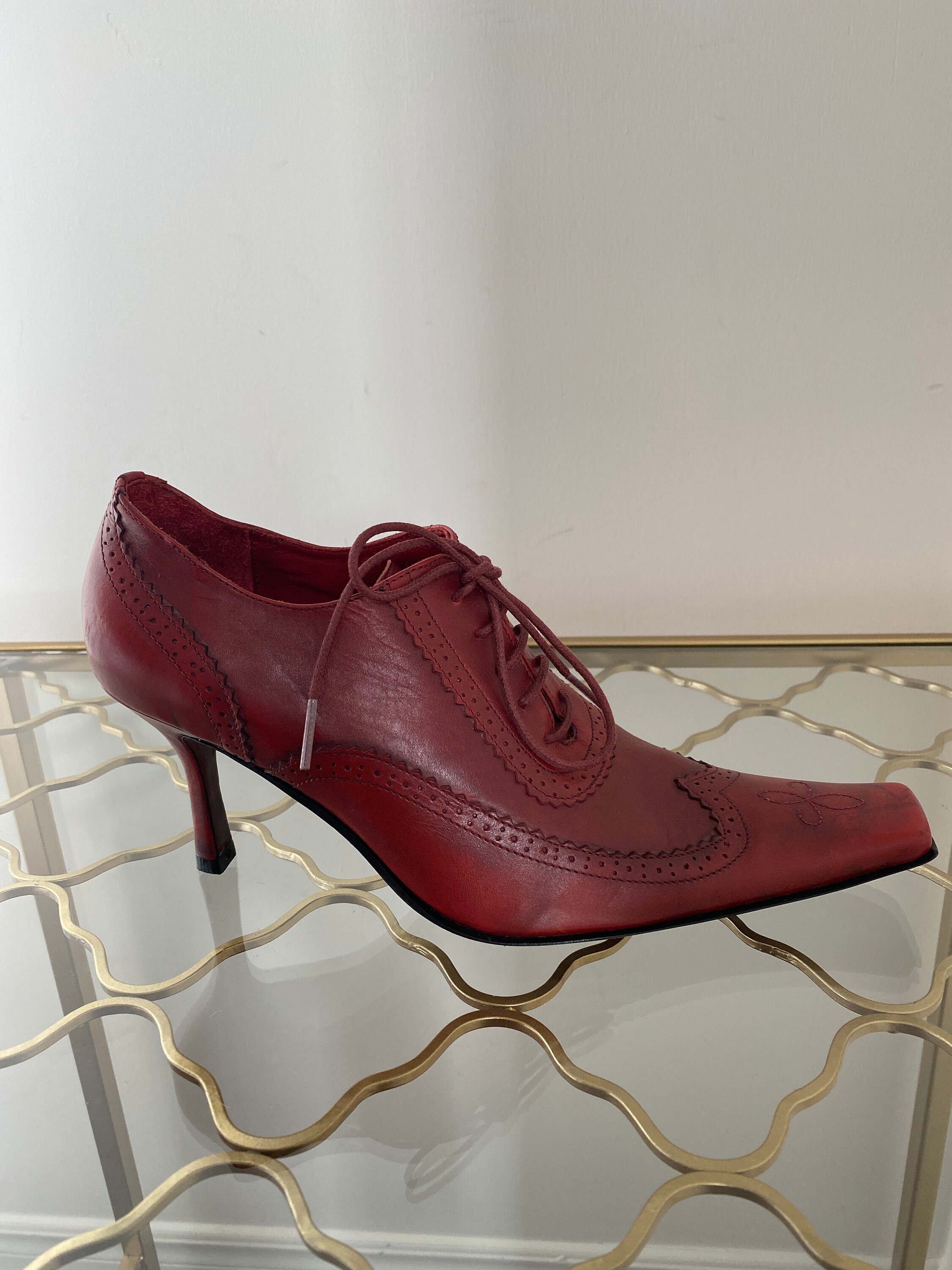 Lace up Red Brogue Shoe Booties With 