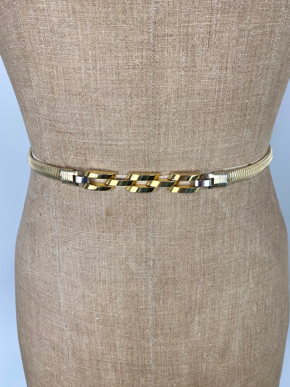 Vintage Gold Snake Chain Belt - 1980s Stretch Met… - image 1