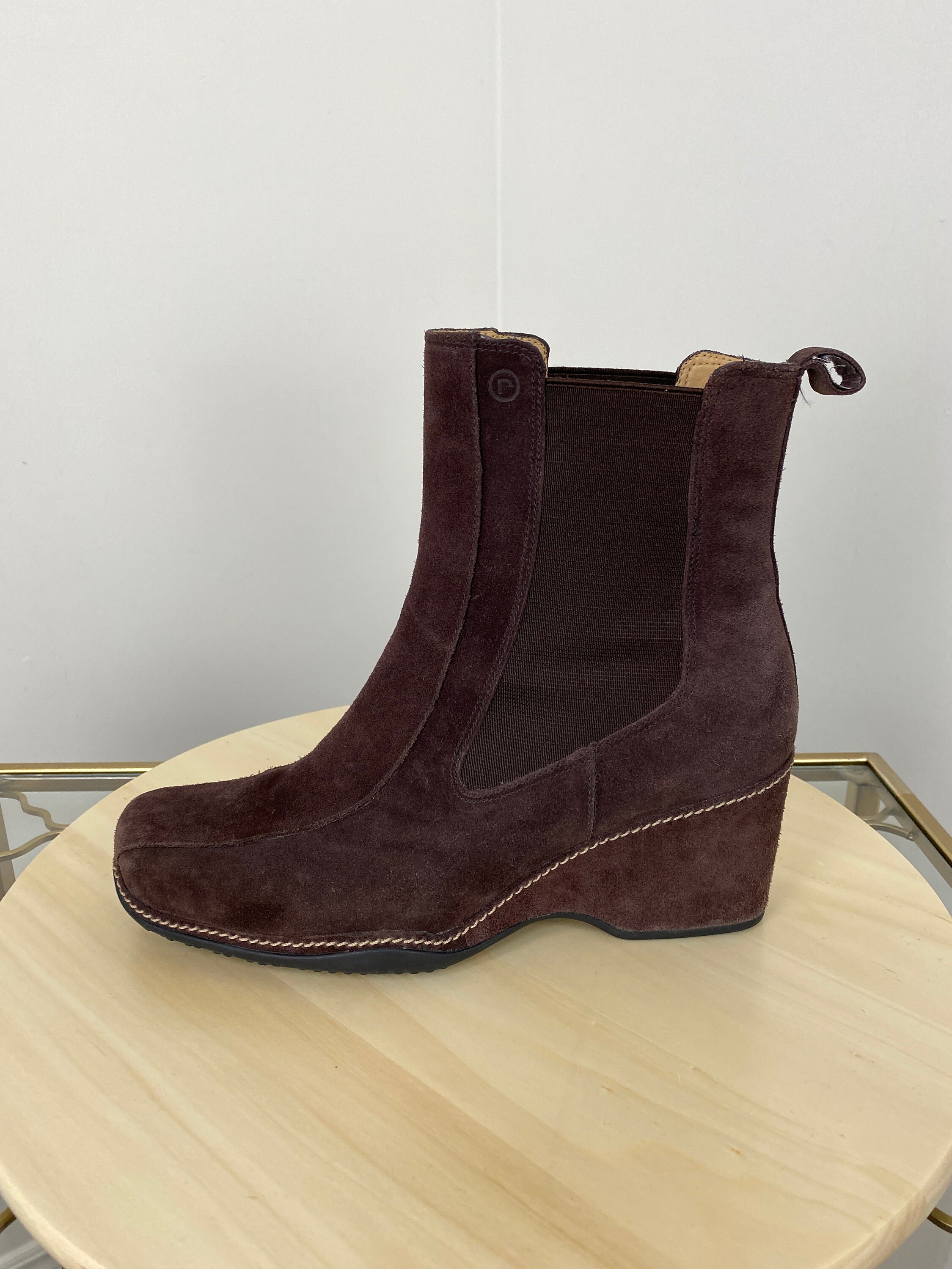 ROCKPORT Waterproof Brown Suede Booties Wedge Heel Ankle Boots