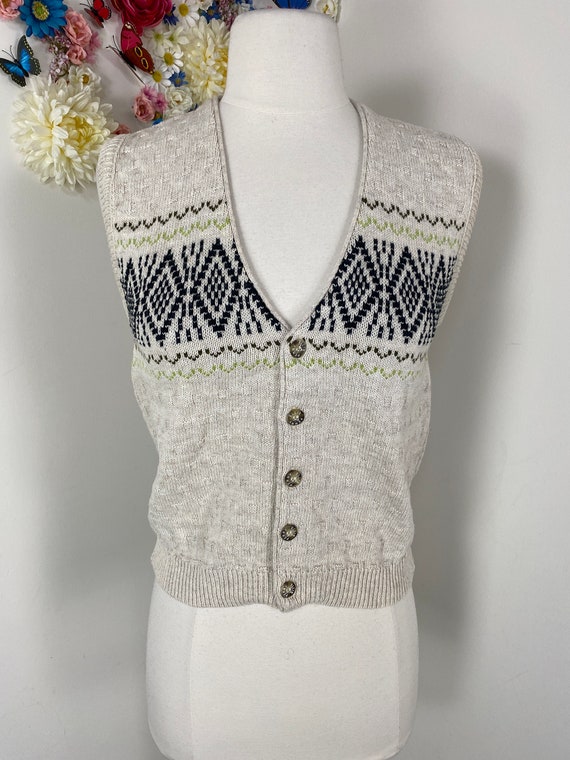90s Fair Isle Knit Sweater Vest Waistcoat - Vinta… - image 3