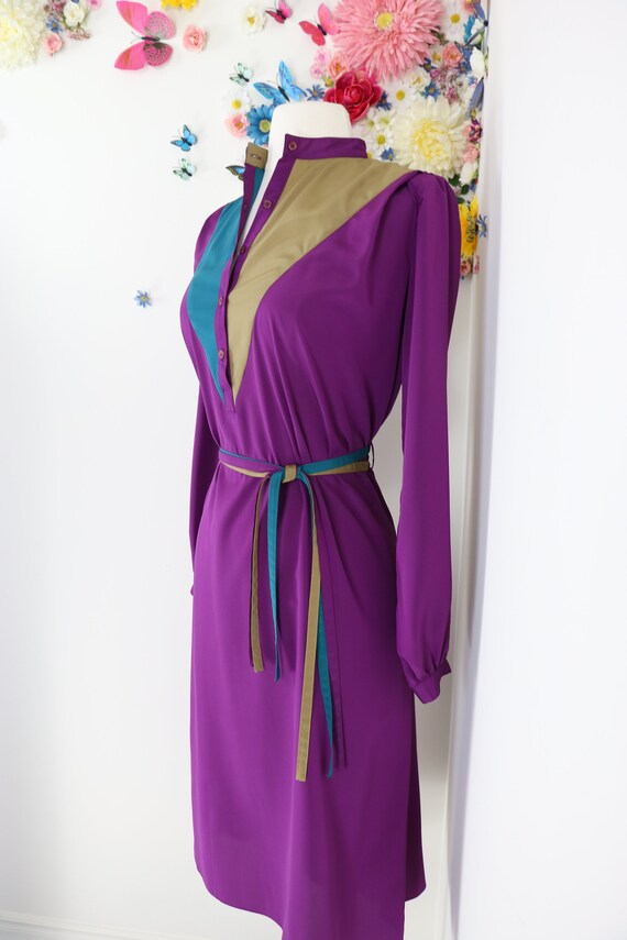 Vintage 1980s Colorblocked Shirt Dress - SASSON Pu