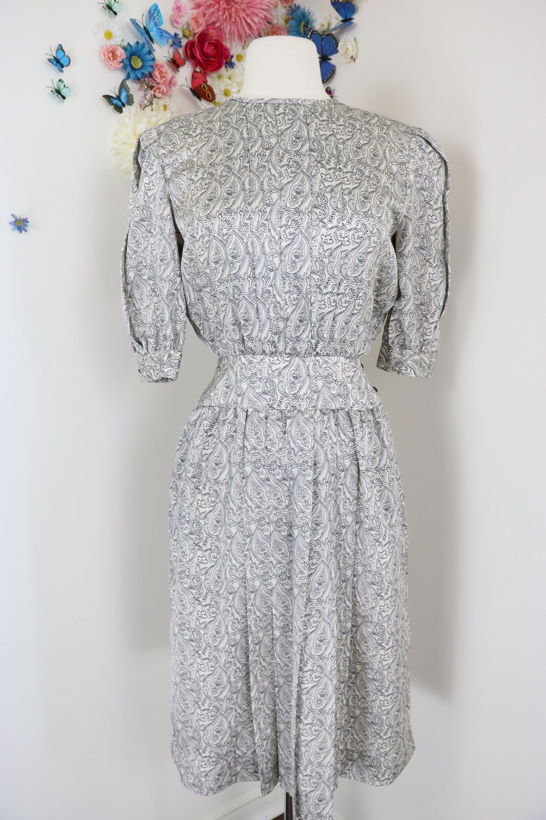 Vintage 80s Paisley Day Dress Designer ALBERT NIPON Mod Secretary Dress ...