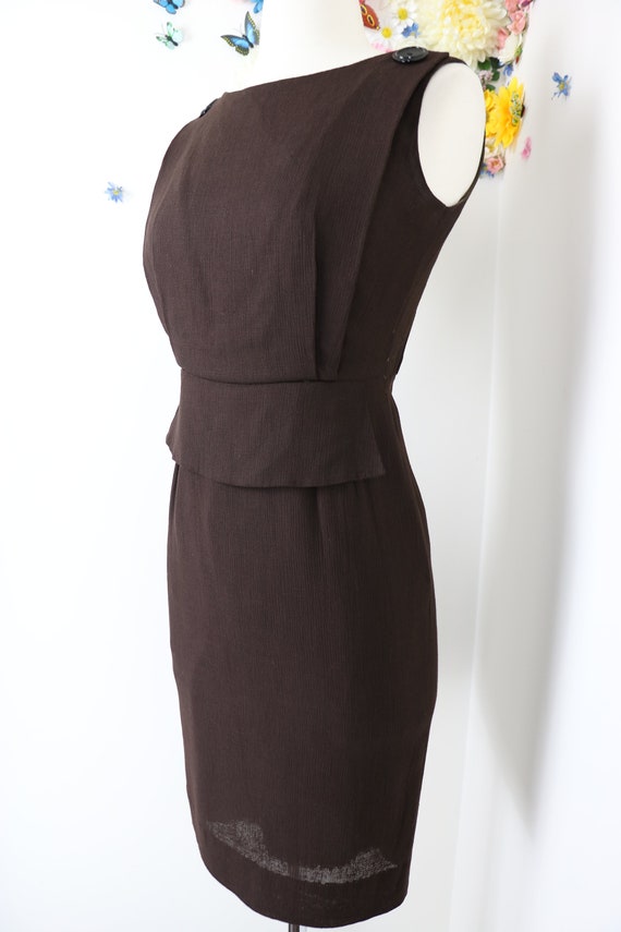 Vintage 1940s 50s Peplum Wiggle Dress - Dark Brow… - image 5