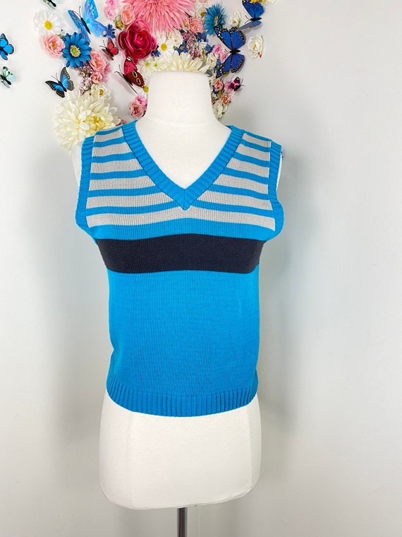 80s ANDERW FEZZA Blue Black Striped Knit Sweater … - image 2