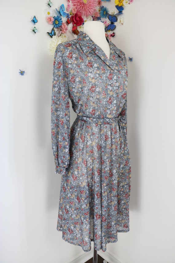 Vintage 70s Floral Secretary Day Dress - 1970s Ba… - image 7