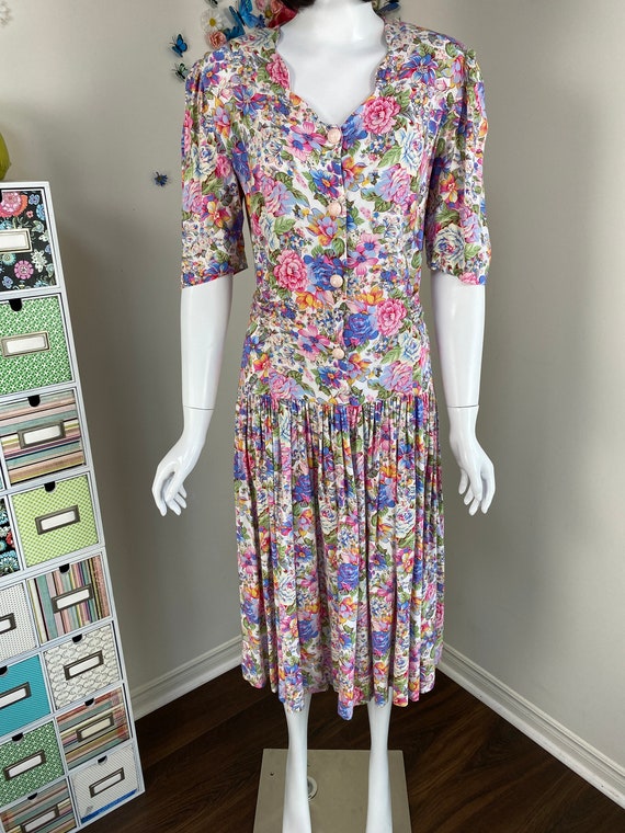 80s Floral Summer Dress - Vintage 1980s Cottageco… - image 3