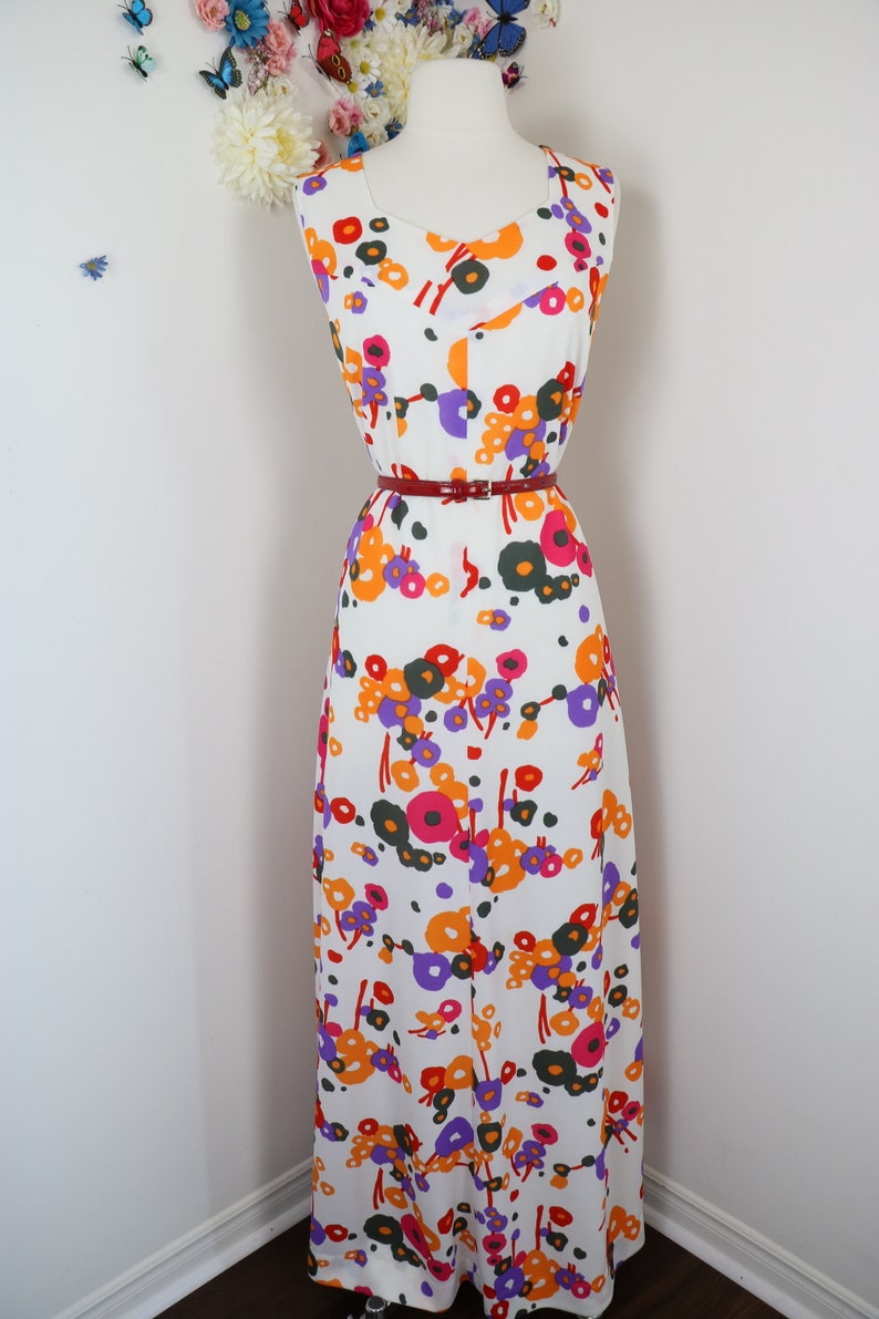 70s Abstract Floral Maxi Dress Vintage 1970s Boho Summer Maxi Dress L/XL image 2