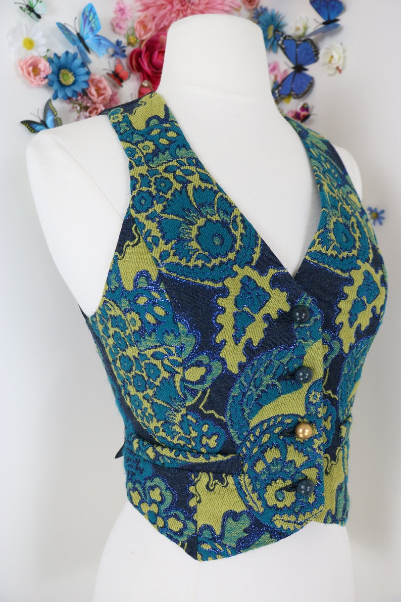 Menswear Inspired XS Damask Baroque Brocade Vest Designer Floral Paisley Vest Waistcoat Steampunk ANNA SUI Victorian