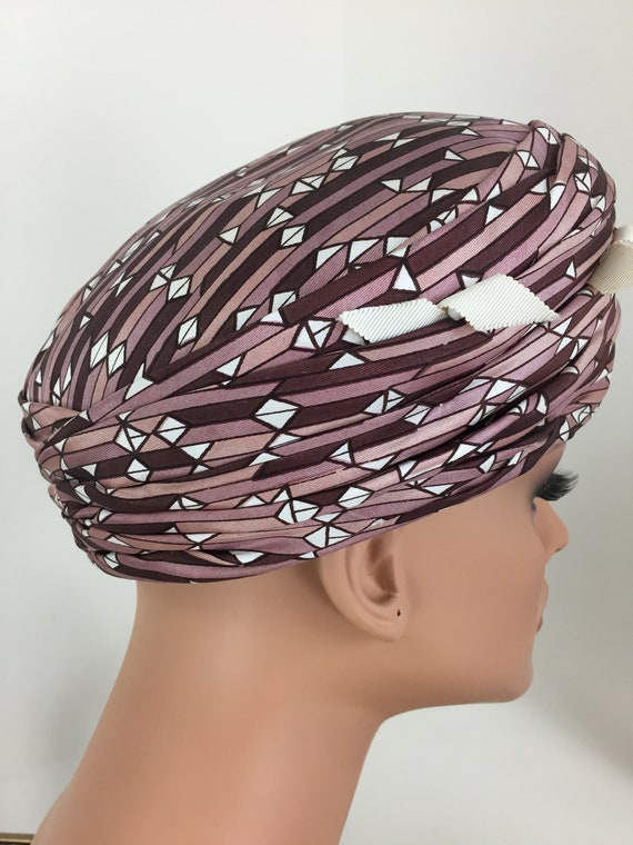 1950s Vintage Brown Pillbox Silk Turban Hat - 50s… - image 6