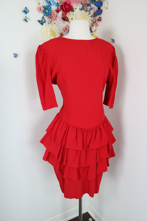 80s Tiered Ruffle Red Dress - Vintage 1980s CREME… - image 4